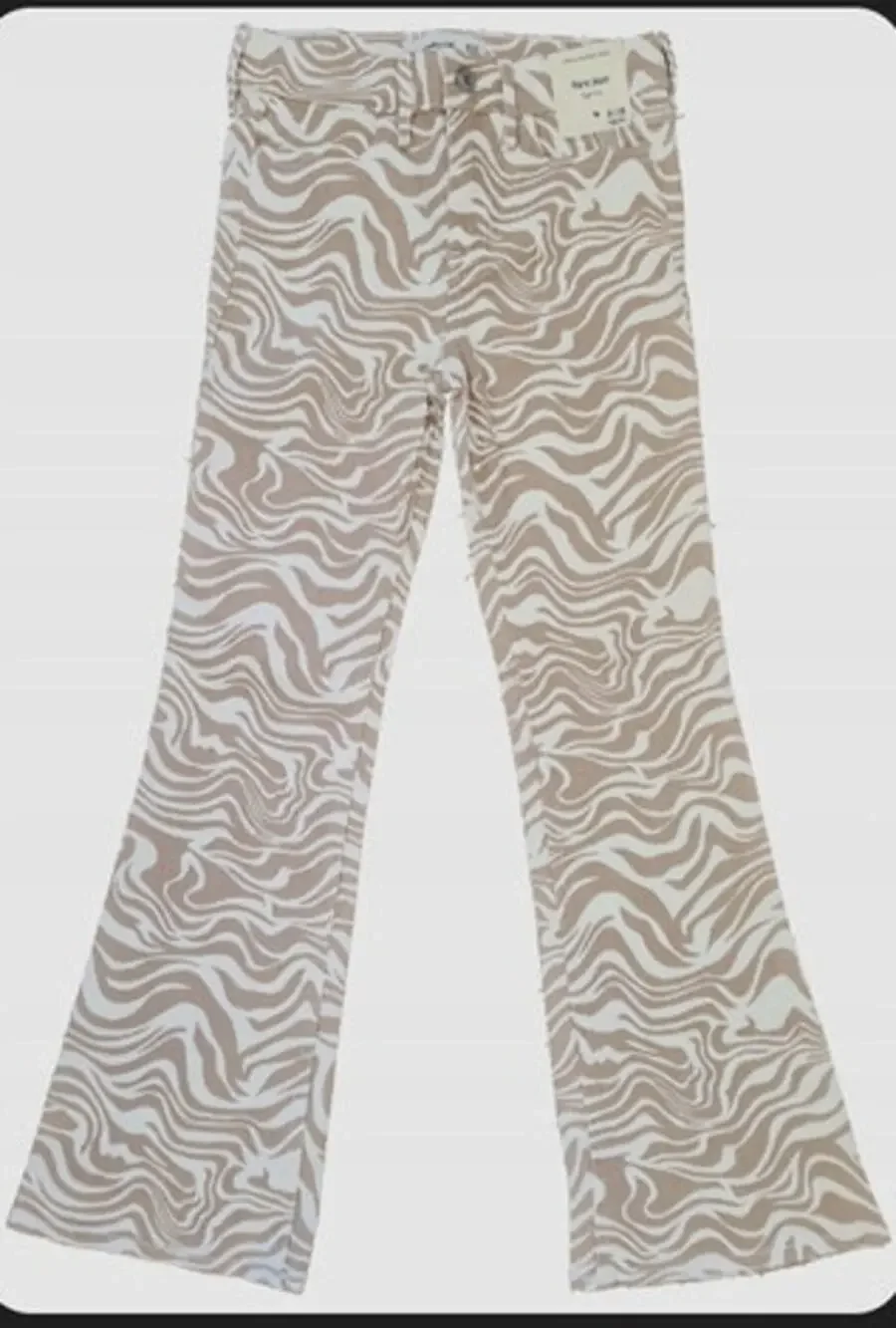 Girls Abercrombie & Fitch Cream Zebra High Rise Flare Jean Size 9/10